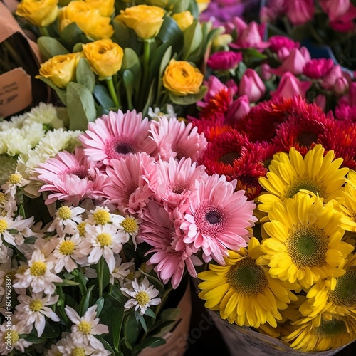 Vibrant Flower Bouquets Sold at the Market. Generative AI