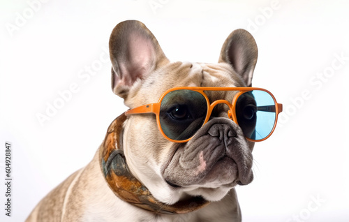 Portrait of a French bulldog with sunglasses on white background, Generated AI © HelgaQ