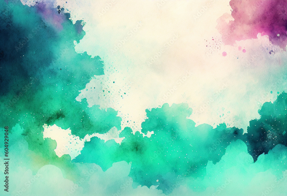 Multicolored green and purple abstract watercolor background, paper texture