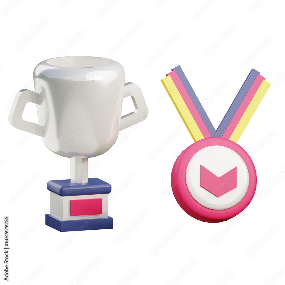 3D trophy and medal illustration on transparent background 3D trophy and medal illustration on transparent background