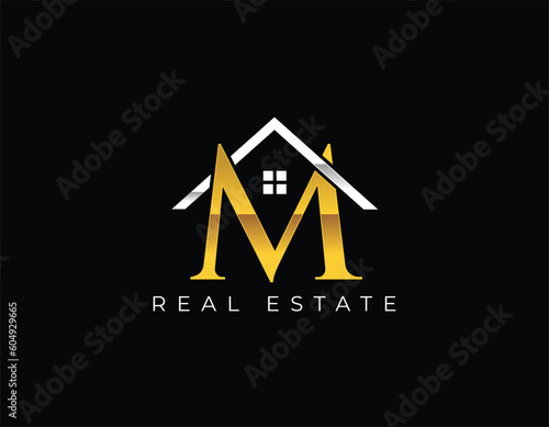 Simple Gold Luxury M House Logo Design Template