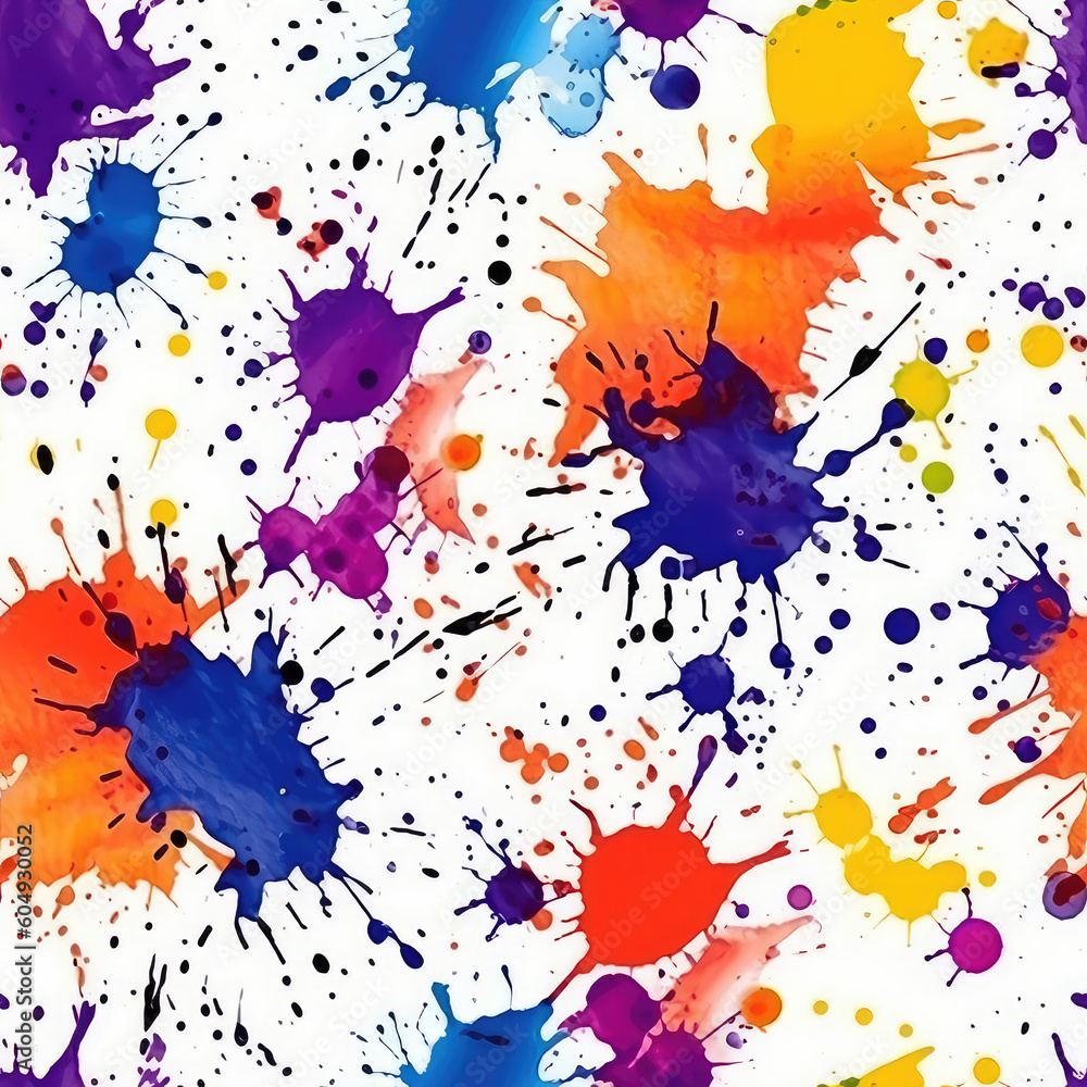 Obraz premium Colorful splashes on white seamless repeat pattern [Generative AI] 