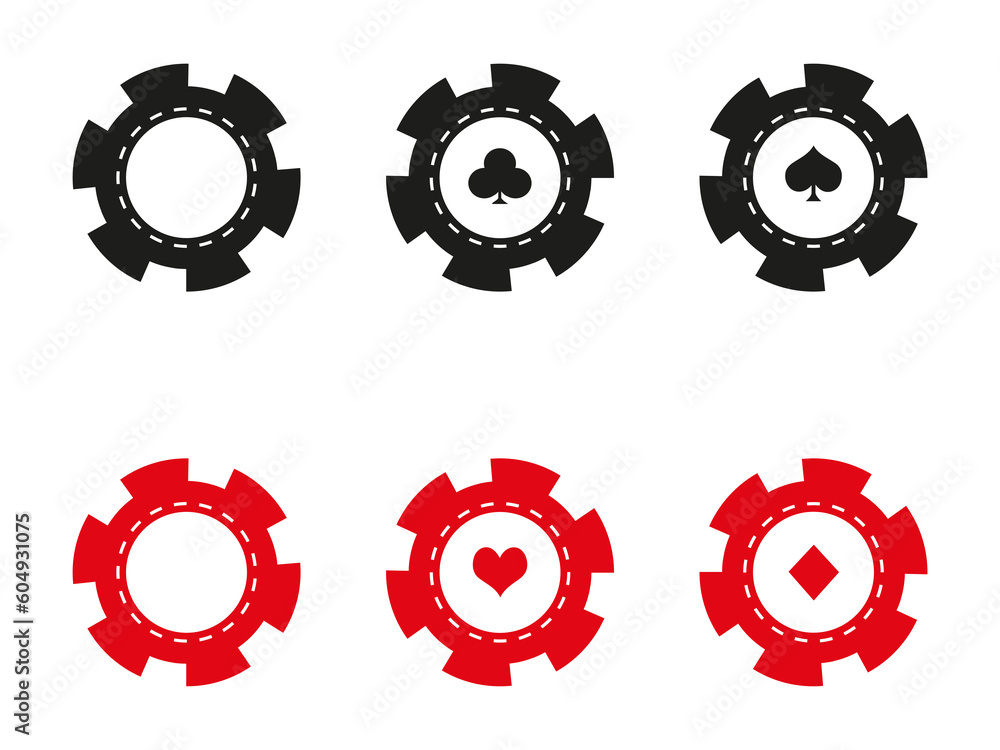 Casino chips set. Gambling chips with card suit. Casino chips set. Gambling chips with card suit.