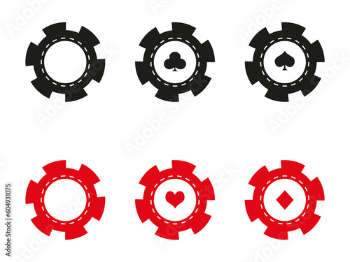 Casino chips set. Gambling chips with card suit.