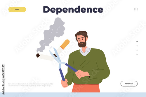 Dependence landing page design template offering support for people struggling with bad habits