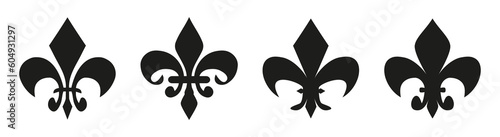 Set of Fleur de lis symbol. French heraldic lily.
