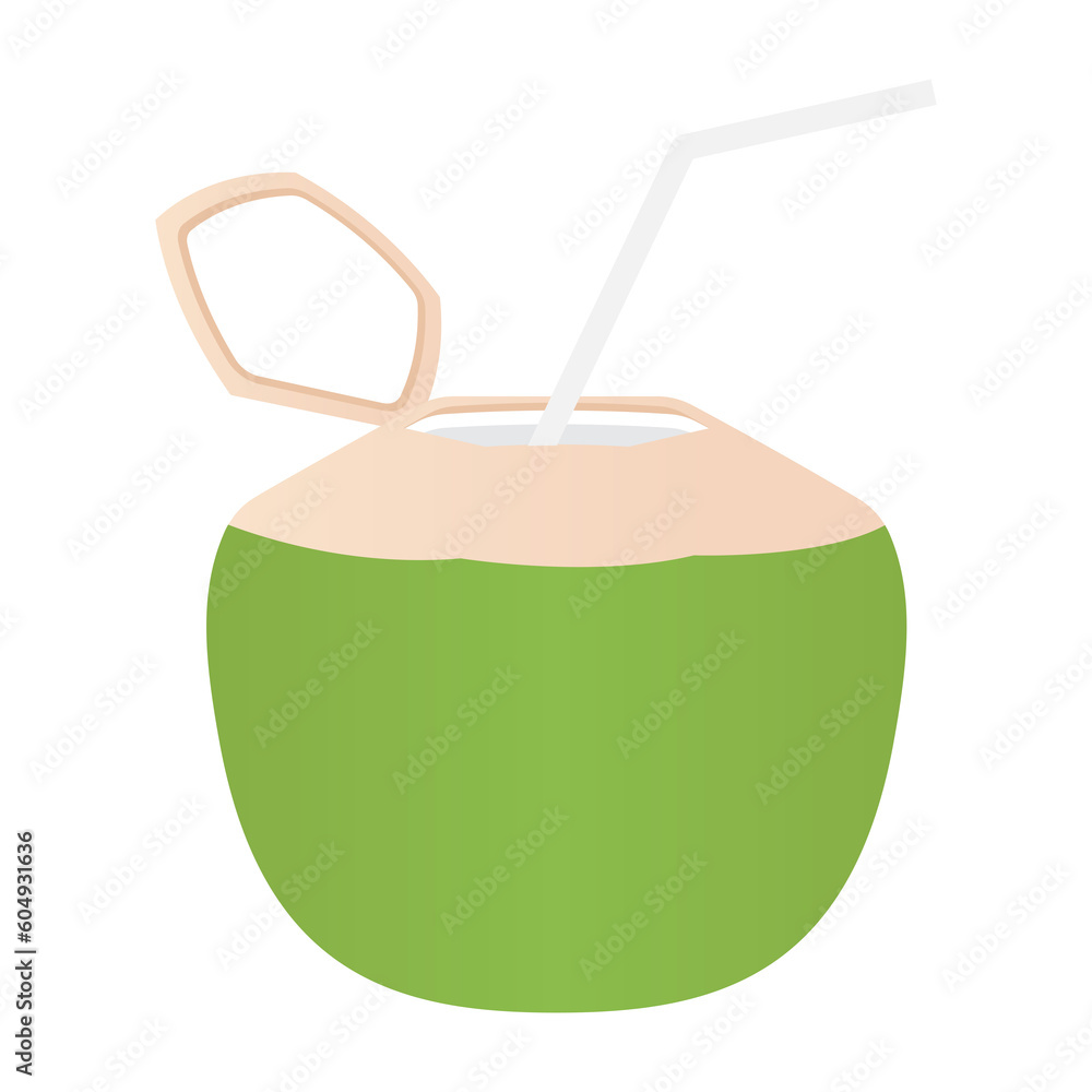 Coconut Juice or Coconut Water Drink, Fresh Green Coconut. Vector Illustration Isolated on White Background. Coconut Juice or Coconut Water Drink, Fresh Green Coconut. Vector Illustration Isolated on White Background.