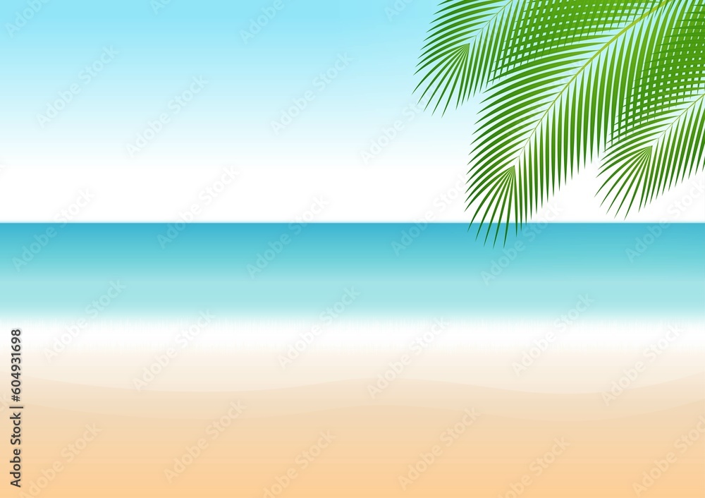 Fototapeta premium Summer or Tropical Beach Background with Palm Tree. Vector Illustration. 