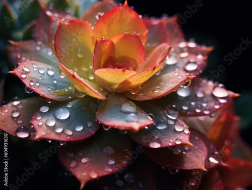 closeup macro shot of a beautiful Echeveria with water droplets