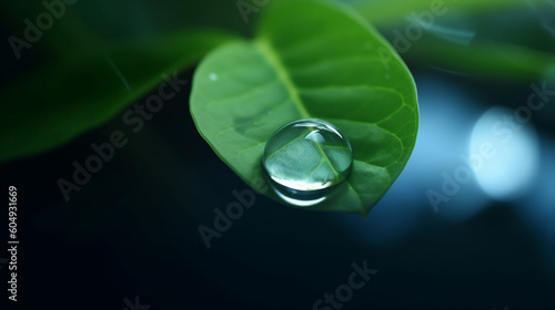 Green leaf with water droplets on the top © DLC Studio