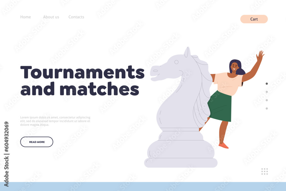 Landing page design template for service offering online tournament and matches for chess gamers