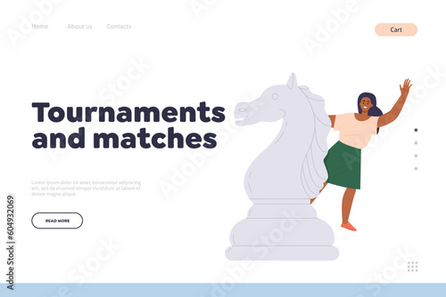 Landing page design template for service offering online tournament and matches for chess gamers