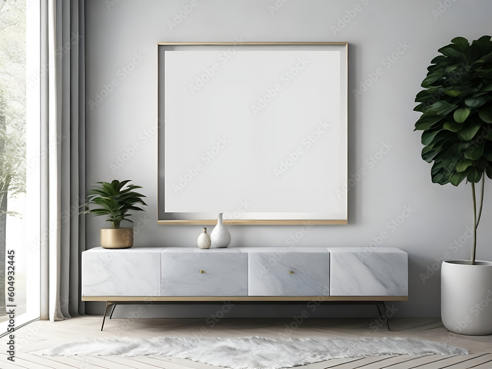 Poster frame mockup in smart modern home interior background, 3d render, ai generated Poster frame mockup in smart modern home interior background, 3d render, ai generated