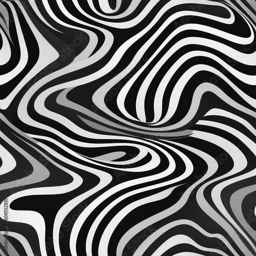 Optical illusion wave warped hypnotic black and white stripes seamless repeat pattern [Generative AI] 