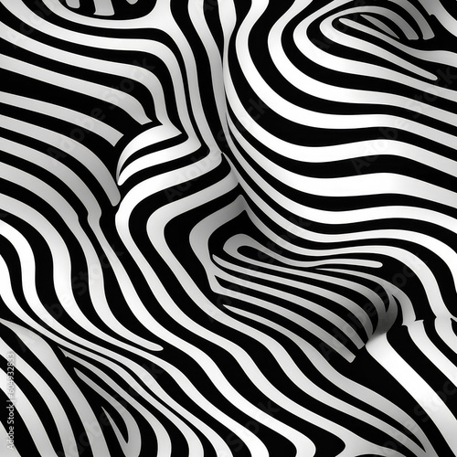Optical illusion wave warped hypnotic black and white stripes  seamless repeat pattern  Generative AI  