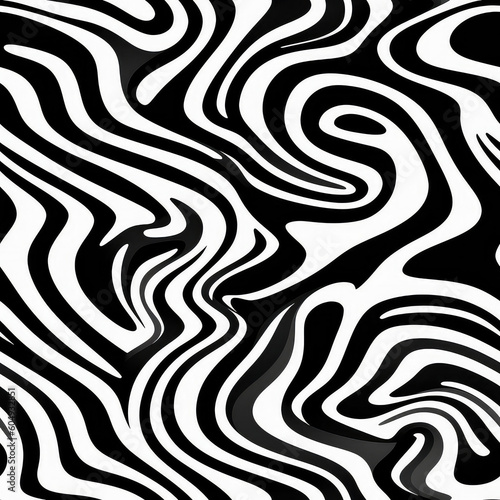 Optical illusion wave warped hypnotic black and white stripes  seamless repeat pattern  Generative AI  