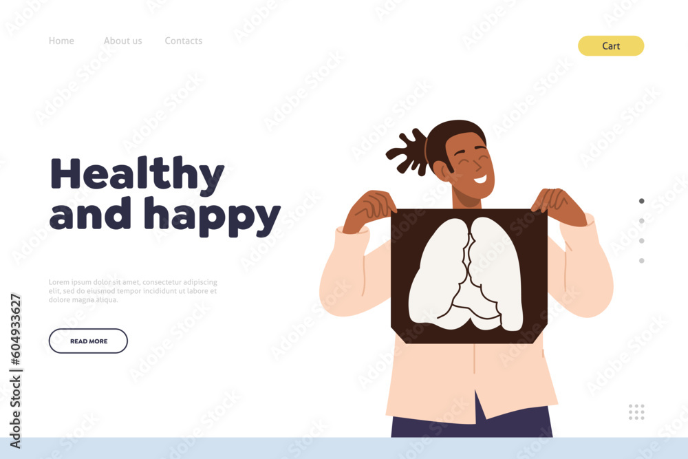 Healthy and happy landing page with cheerful satisfied woman character rejoicing breaking bad habit Healthy and happy landing page with cheerful satisfied woman character rejoicing breaking bad habit
