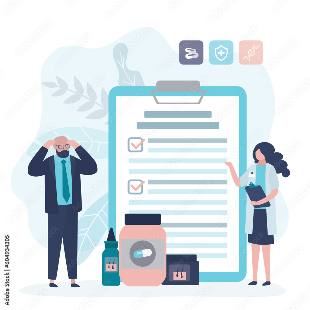 Trichologist examining male patient hair growth. Doctor research and