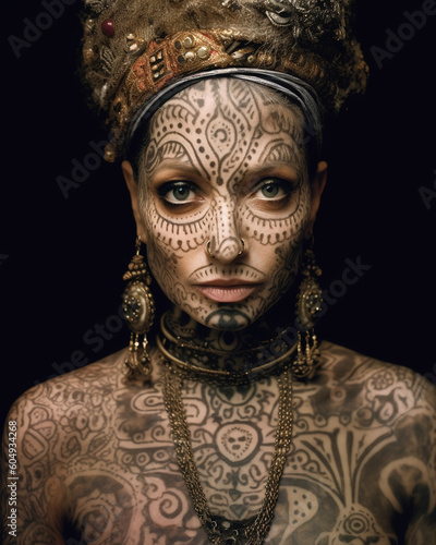 Generative ai young stylish tattooed woman posing outdoors city streets © Eugenio Marongiu