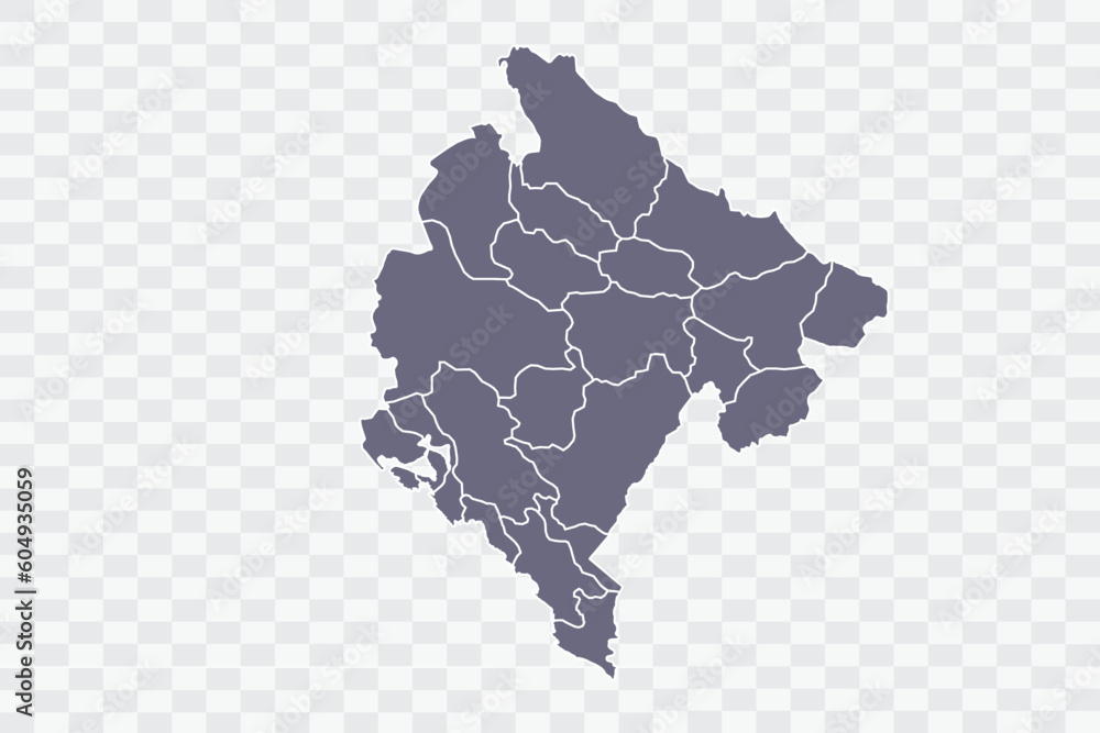 Montenegro Map pewter Color on White Background quality files Png