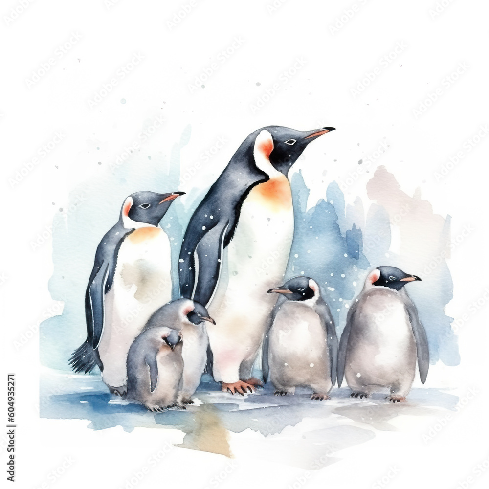 Obraz premium A group of penguins standing next to each other. Generative AI.