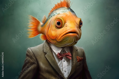 The Paradox of Nature and Corporate World: A Fish in a Business Suit Illustrates a Playful Melding of Two Different Realms. Generative AI.