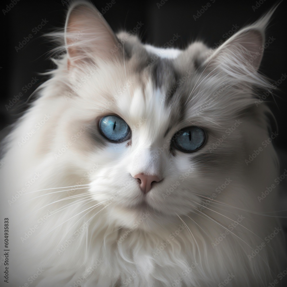 Fluffy white cat with blue eyes. Generative AI.