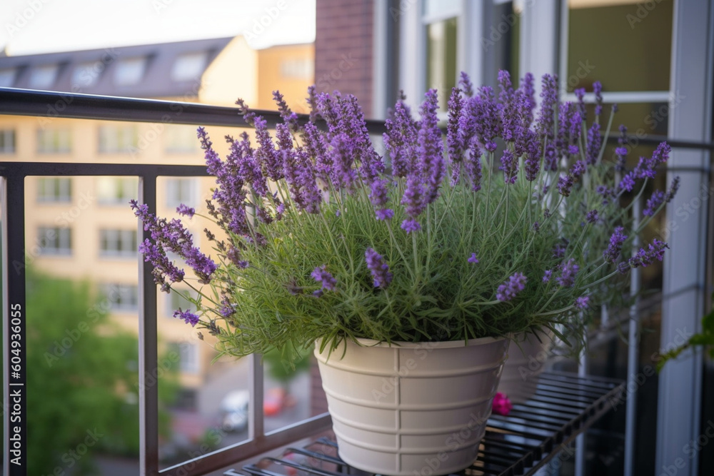 Blooming lavender on a balcony