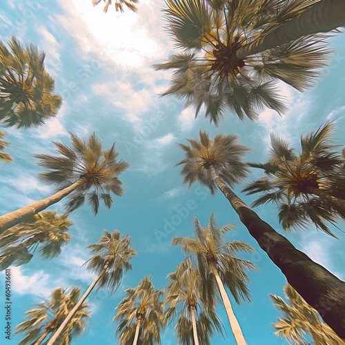 Palms Against Sky - Low Angle View. Generative AI ©  Creative_studio