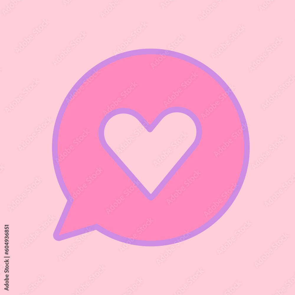 Speech bubble with heart. Heart in speach bubble. Love symbol. St Valentine's day concept. Red heart in pink sms notification. Love letter. Greeting card design for web, email, social media, app