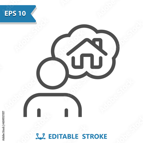 Home Owner Icon. Man, Realtor, Thinking, Real Estate, House, Home, Thought Bubble