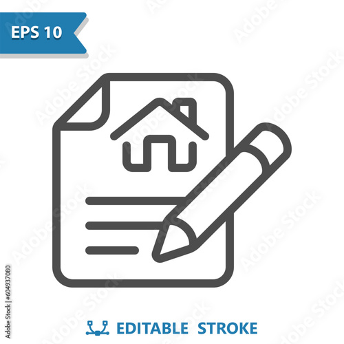 Contract Icon. Mortgage, Lease, Home, House, Document, Pencil