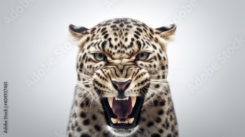 Angry leopard head on white background generative AI