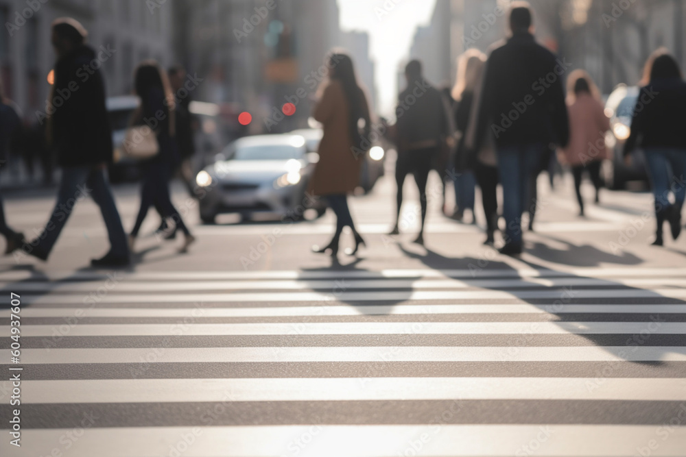 Blurred Crowd of unrecognizable business people walking on Zebra crossing in rush hour working day Boston Massachusetts United States blur business and people lifestyle and leisure of Pedestrian