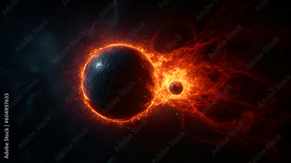 Collision and absorption of stars, scatter of stellar matter in the galaxy, background idea or illustration about space. generated by AI Collision and absorption of stars, scatter of stellar matter in the galaxy, background idea or illustration about space. generated by AI