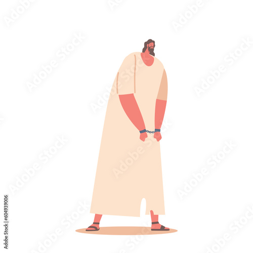 Jesus Character Wearing Shackles Represents The Unjust Suffering And Oppression He Endured. It Symbolizes His Sacrifice