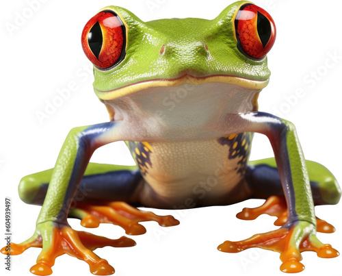 Tableau sur toile A green exotic red-eyed tree frog from the tropical jungle isolated on white bac