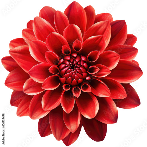 Close up of a red dahlia flower blossom isolated on white background as transparent PNG, generative AI plant © Flowal93