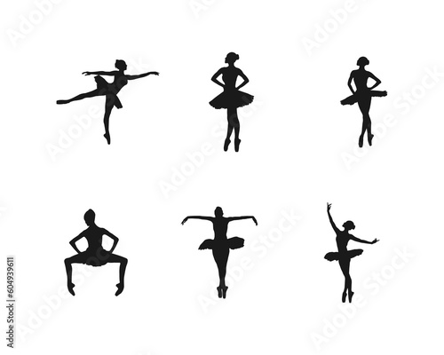 Ballerina silhouette ballet dance poses. Set of silhouettes of ballerinas in dances, movements, positions. set of silhouettes dancing in various poses and positions. isolated on white background.