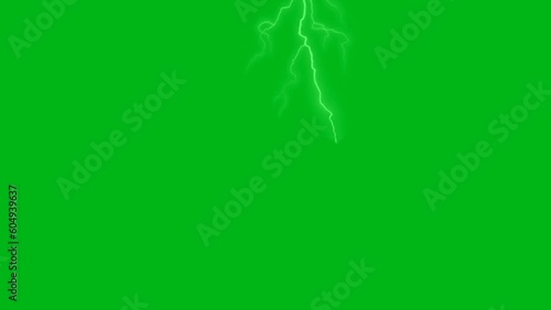 Thunder storms motion graphic effects on green screen background. 