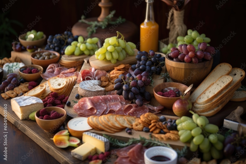 Full healthy food and fruits on the table. Generative AI. Full healthy food and fruits on the table. Generative AI.