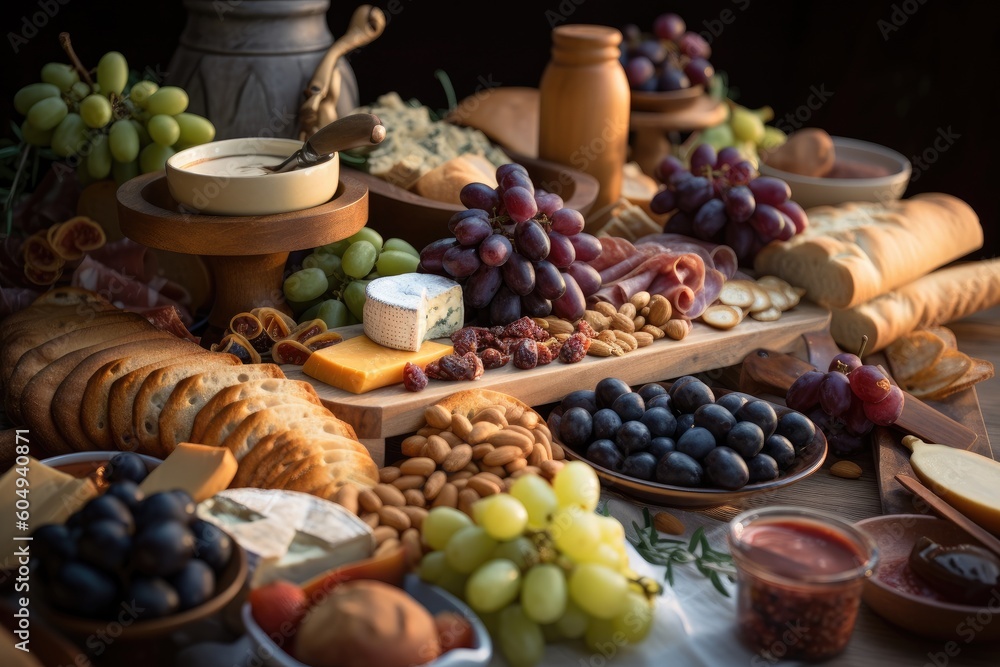 Full healthy food and fruits on the table. Generative AI. Full healthy food and fruits on the table. Generative AI.