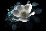Abstract white flower in the dark background. Generative AI.