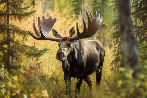 Bull Moose in forest © alisaaa