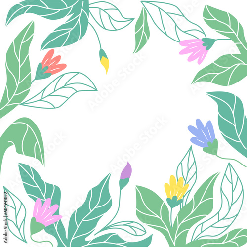 Square frame with floral design. Vector isolated color illustration