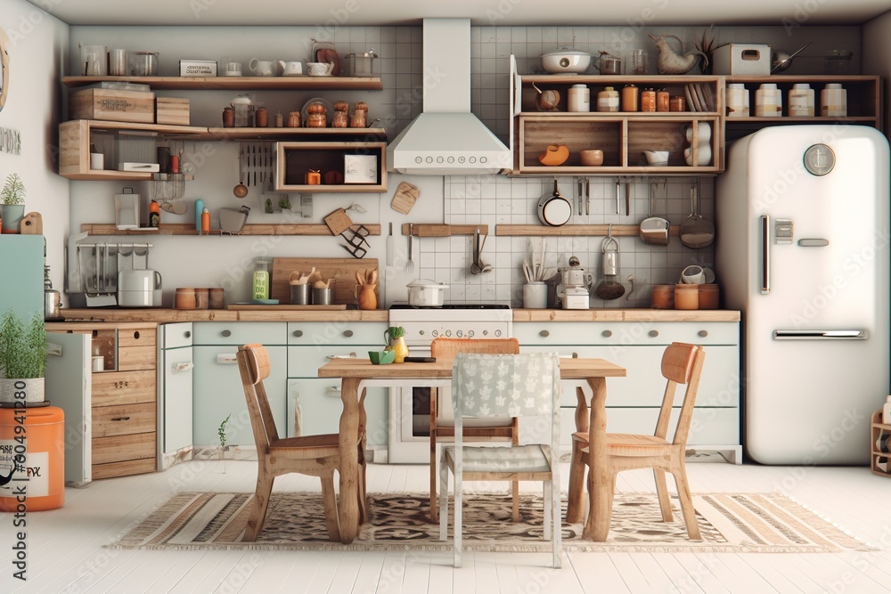 Cartoon kitchen furniture on a white background  .Generative AI