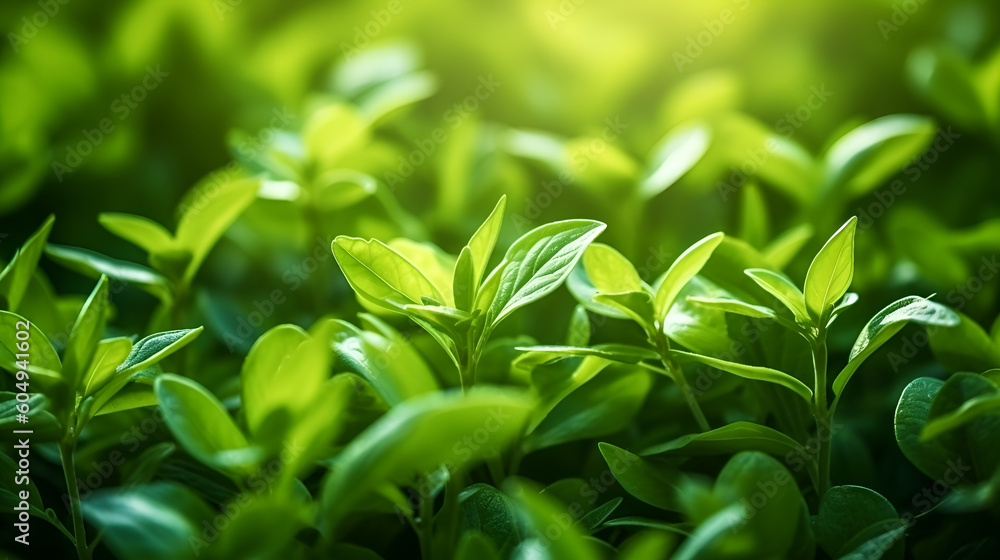 Fototapeta premium Close-up small green tree plants nature background generative ai