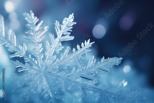 Frosty winter wallpaper with snowflake copy-space.Generative AI © midart