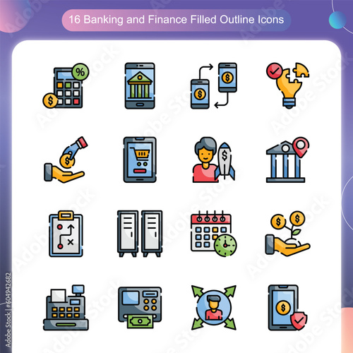 banking and Finance Vector Filled Outline Icon Set 04 photo