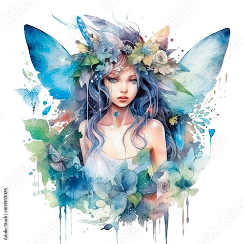 Watercolor illustration of a woodland nymph. Ai generative.